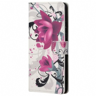 Capa De Couro Para Poco M4 Pro 5G Flores Tropicais