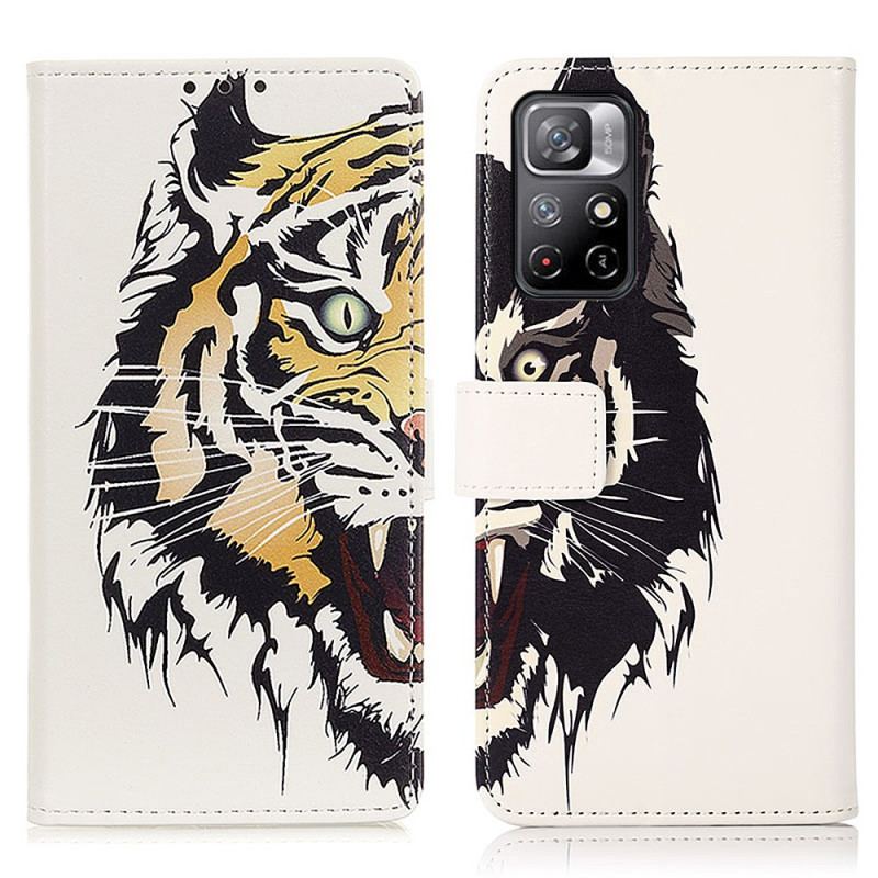 Capa De Couro Para Poco M4 Pro 5G Tigre Feroz