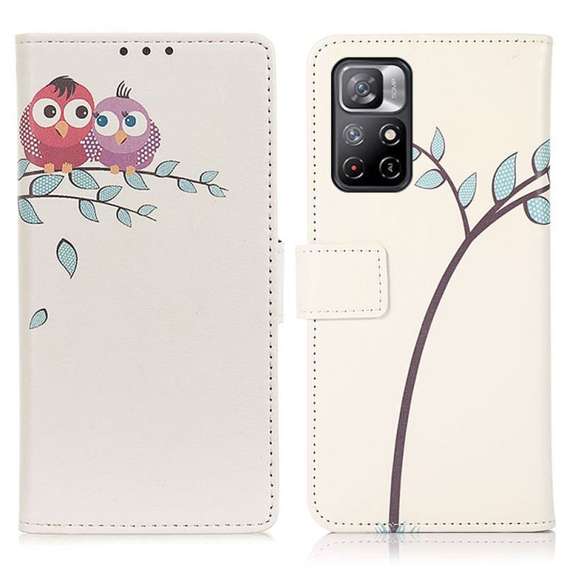 Capa Flip Para Poco M4 Pro 5G Casal De Corujas Na Árvore