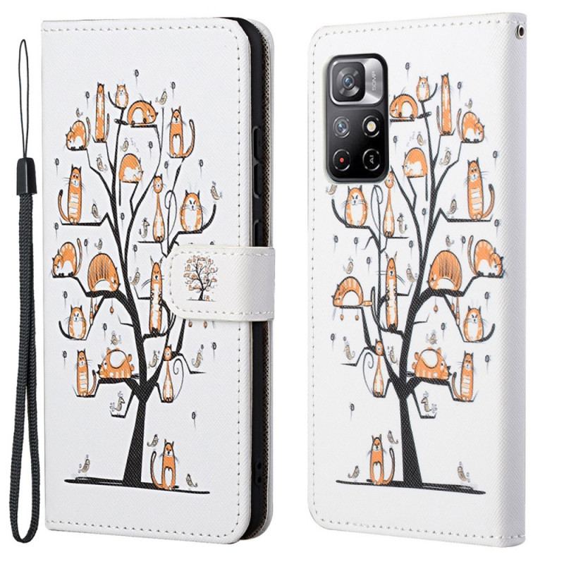 Capa Flip Para Poco M4 Pro 5G De Cordão Gatos Divertidos Com Alça