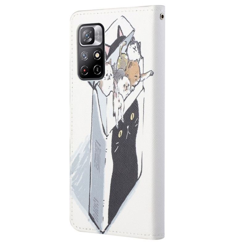 Capa Flip Para Poco M4 Pro 5G De Cordão Gatos De Entrega Com Tangas