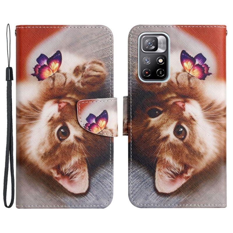 Capa Flip Para Poco M4 Pro 5G Minha Gatinha E Borboleta