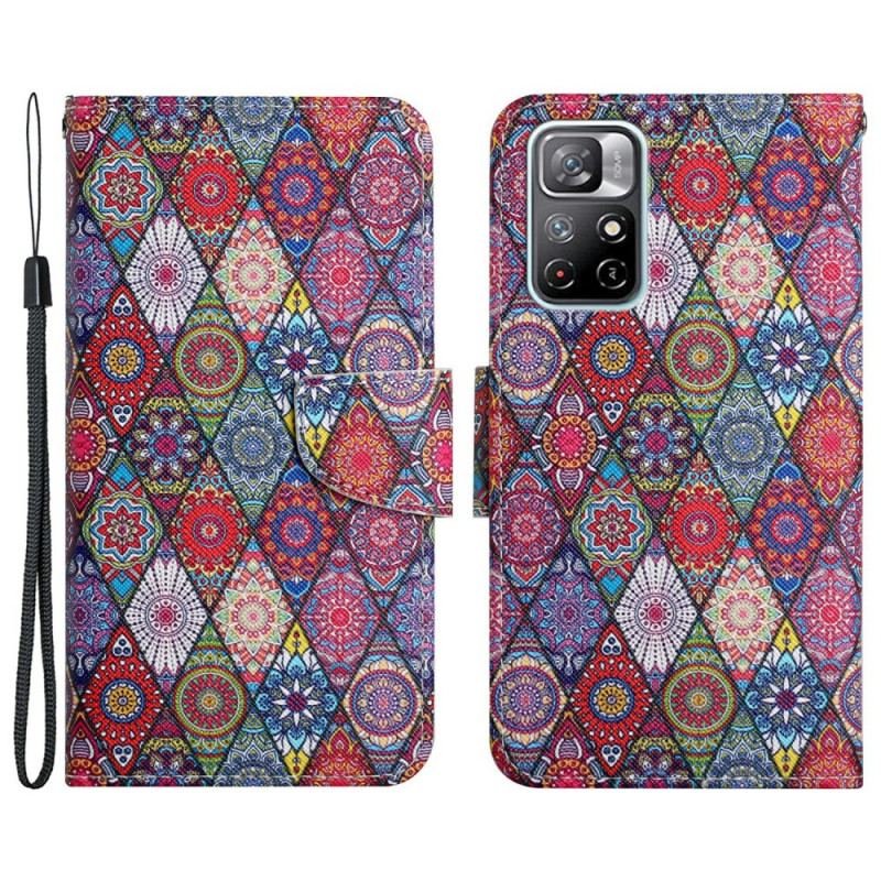 Capa Flip Para Poco M4 Pro 5G Padrão De Tapeçaria Colorida