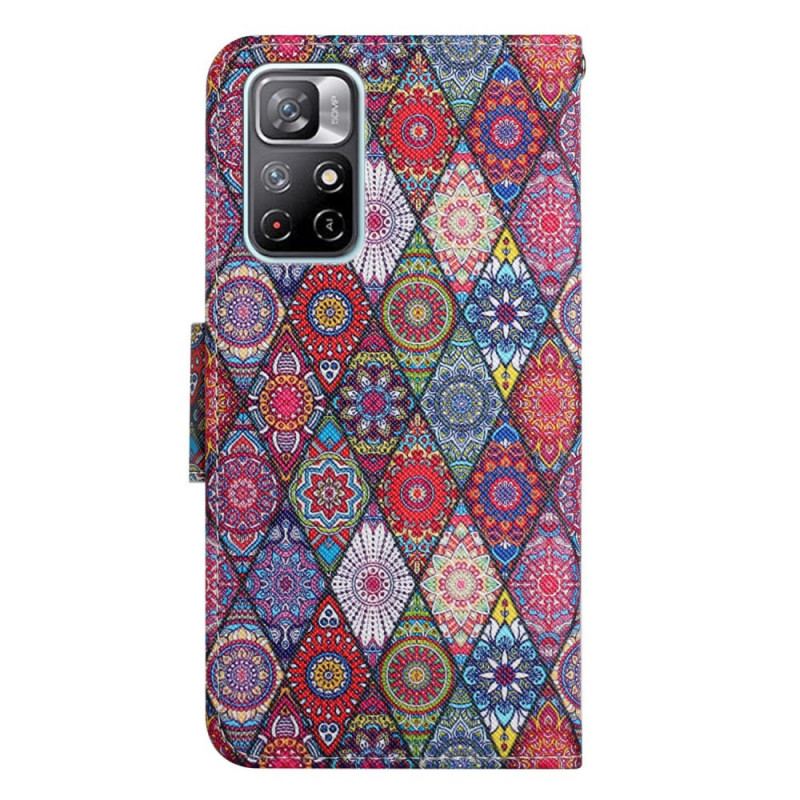 Capa Flip Para Poco M4 Pro 5G Padrão De Tapeçaria Colorida
