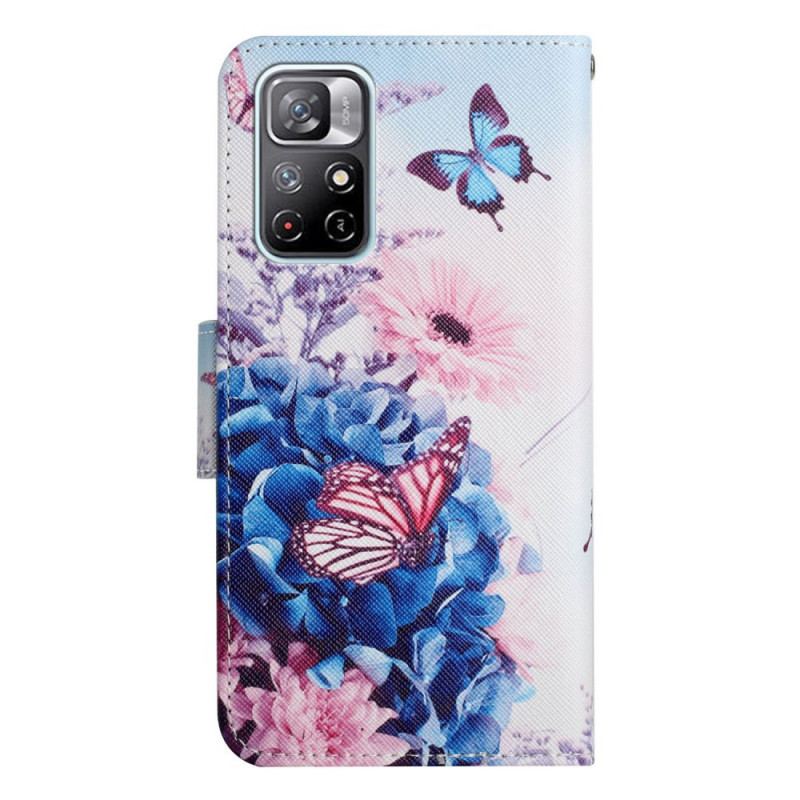 Capa Folio Para Poco M4 Pro 5G Buquê De Flores E Borboletas