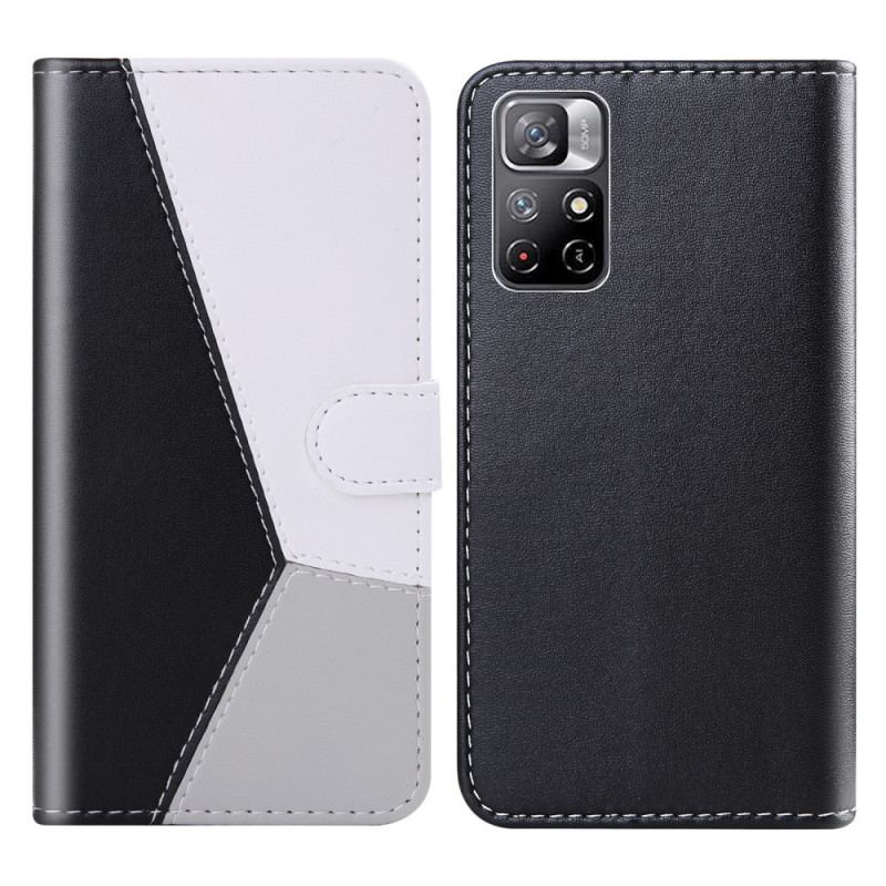 Capa Folio Para Poco M4 Pro 5G Efeito Couro Tricolor