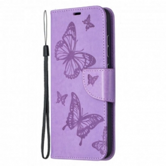 Capa De Couro Para Samsung Galaxy A52 4G / A52 5G / A52s 5G Borboletas Voando Com Cordão