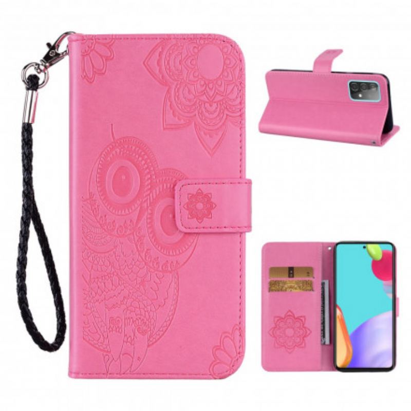 Capa De Couro Para Samsung Galaxy A52 4G / A52 5G / A52s 5G Coruja Mandala E Cordão