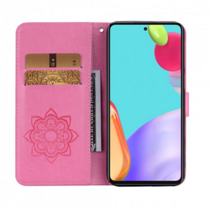 Capa De Couro Para Samsung Galaxy A52 4G / A52 5G / A52s 5G Coruja Mandala E Cordão