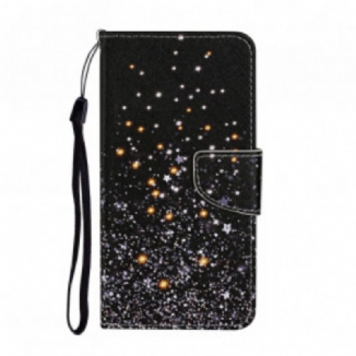 Capa De Couro Para Samsung Galaxy A52 4G / A52 5G / A52s 5G Estrelas E Lantejoulas Com Cordão