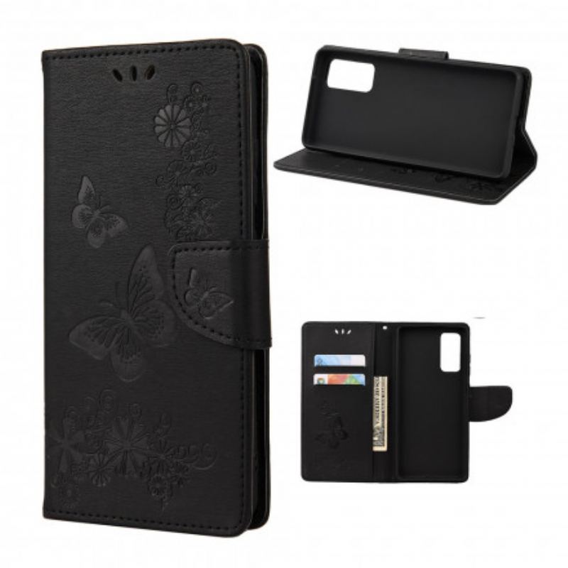 Capa Folio Para Samsung Galaxy A52 4G / A52 5G / A52s 5G De Cordão Borboletas Esplêndidas