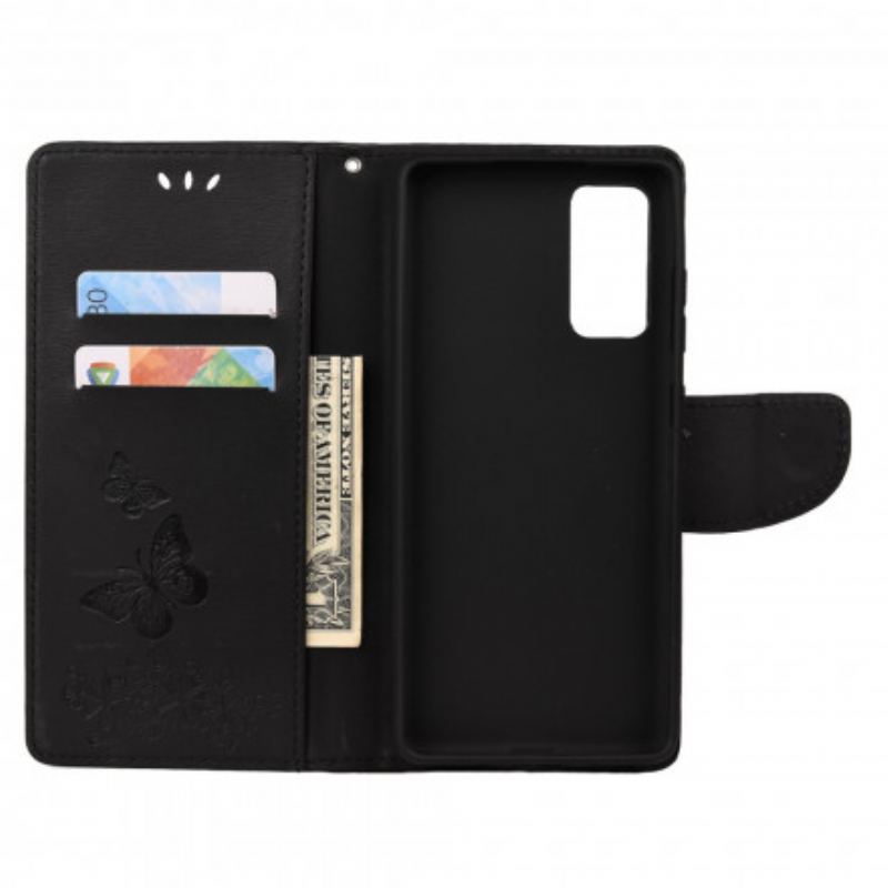Capa Folio Para Samsung Galaxy A52 4G / A52 5G / A52s 5G De Cordão Borboletas Esplêndidas