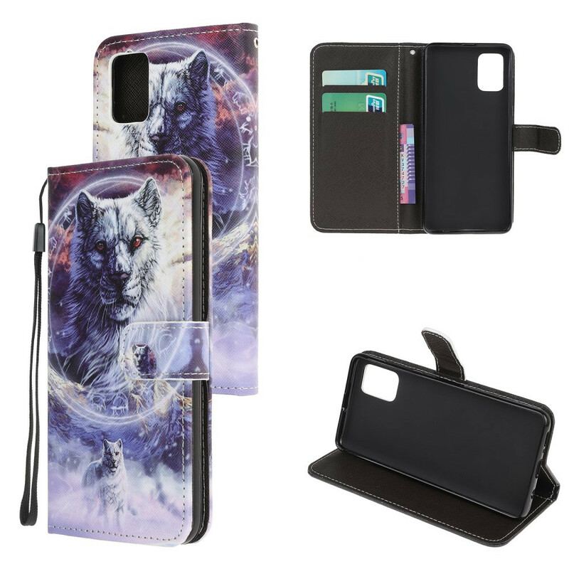 Capa Folio Para Samsung Galaxy A52 4G / A52 5G / A52s 5G Lobo No Inverno Com Cordão