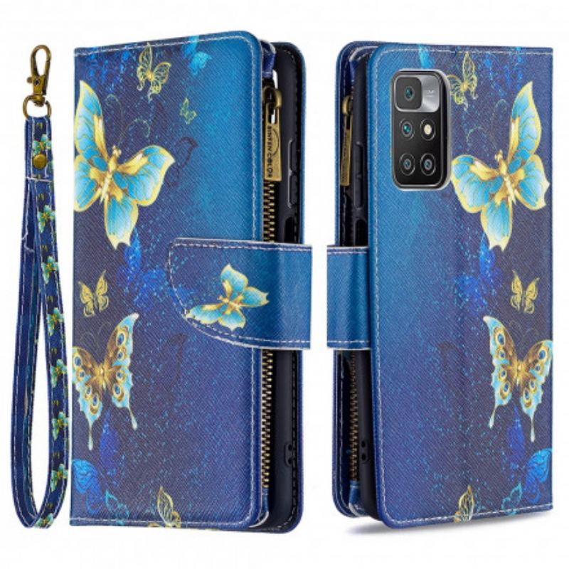 Capa De Couro Para Xiaomi Redmi 10 Bolso Com Zíper De Borboletas