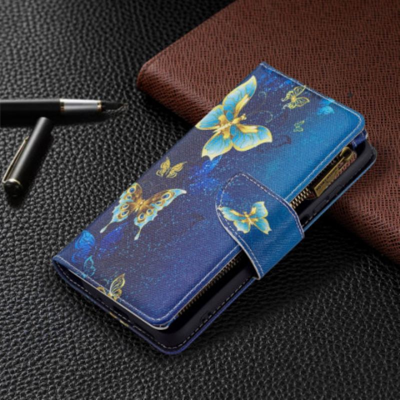 Capa De Couro Para Xiaomi Redmi 10 Bolso Com Zíper De Borboletas