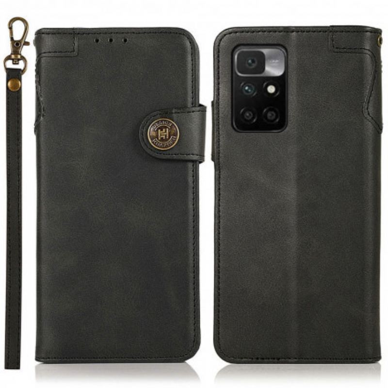 Capa De Couro Para Xiaomi Redmi 10 Botão Magnético Khazneh