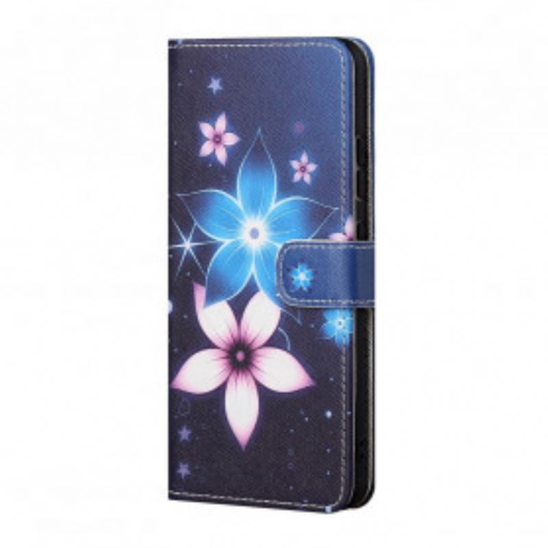 Capa De Couro Para Xiaomi Redmi 10 De Cordão Flores De Cinta Lunar