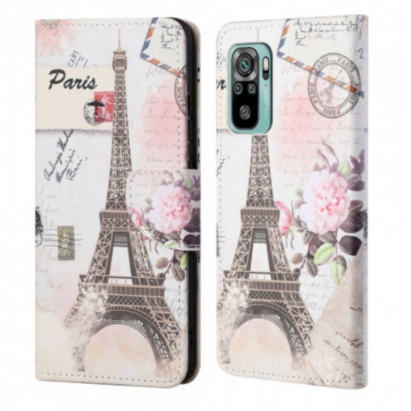 Capa De Couro Para Xiaomi Redmi 10 Torre Eiffel Retrô