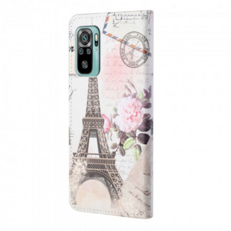 Capa De Couro Para Xiaomi Redmi 10 Torre Eiffel Retrô