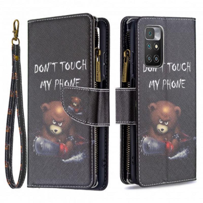 Capa De Couro Para Xiaomi Redmi 10 Urso De Bolso Com Zíper