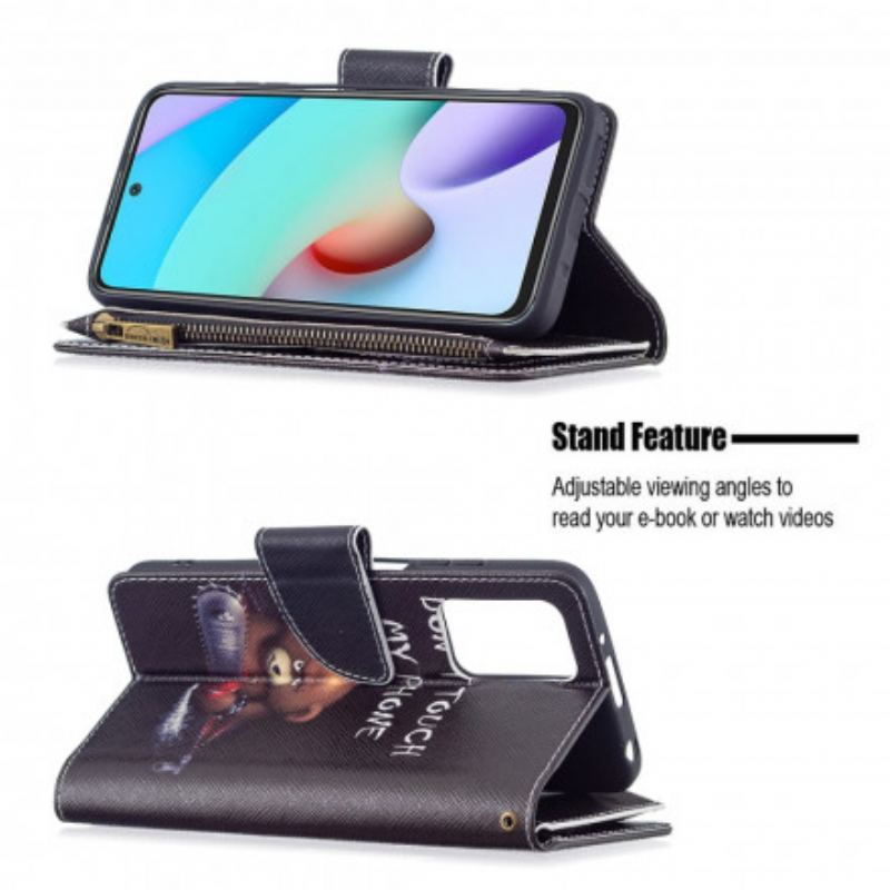 Capa De Couro Para Xiaomi Redmi 10 Urso De Bolso Com Zíper