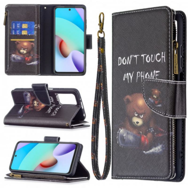 Capa De Couro Para Xiaomi Redmi 10 Urso De Bolso Com Zíper