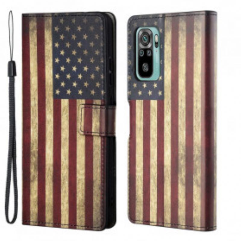 Capa Em Pele Para Xiaomi Redmi 10 Bandeira Americana