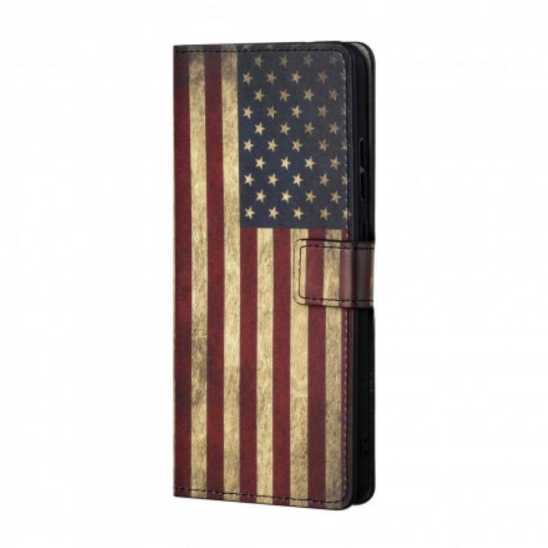 Capa Em Pele Para Xiaomi Redmi 10 Bandeira Americana