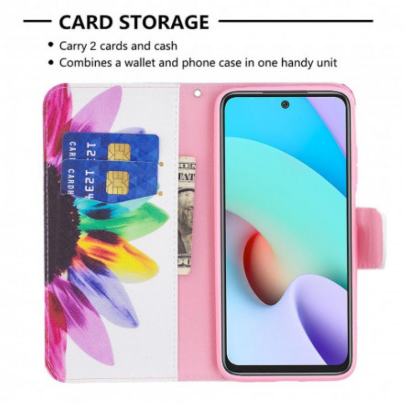 Capa Em Pele Para Xiaomi Redmi 10 Flor Aquarela
