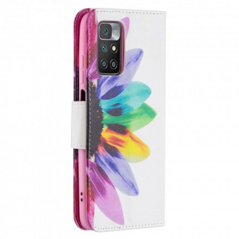 Capa Em Pele Para Xiaomi Redmi 10 Flor Aquarela