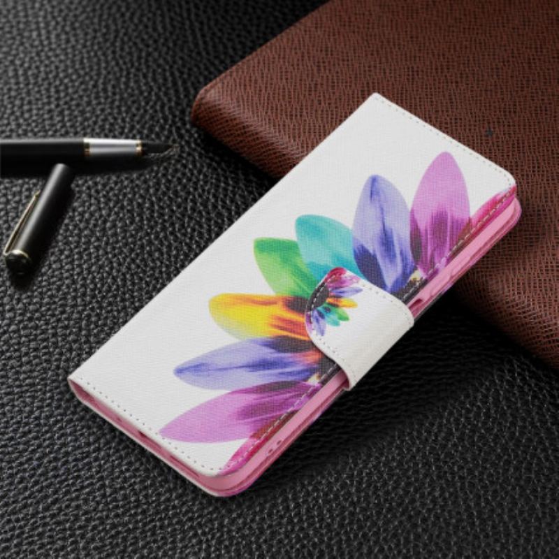 Capa Em Pele Para Xiaomi Redmi 10 Flor Aquarela