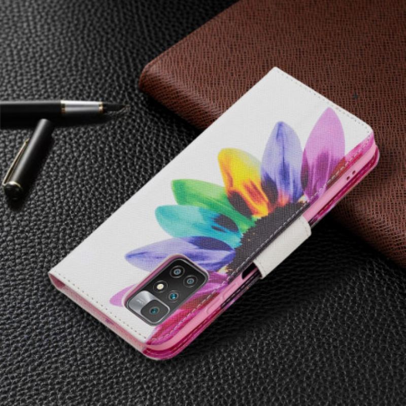 Capa Em Pele Para Xiaomi Redmi 10 Flor Aquarela