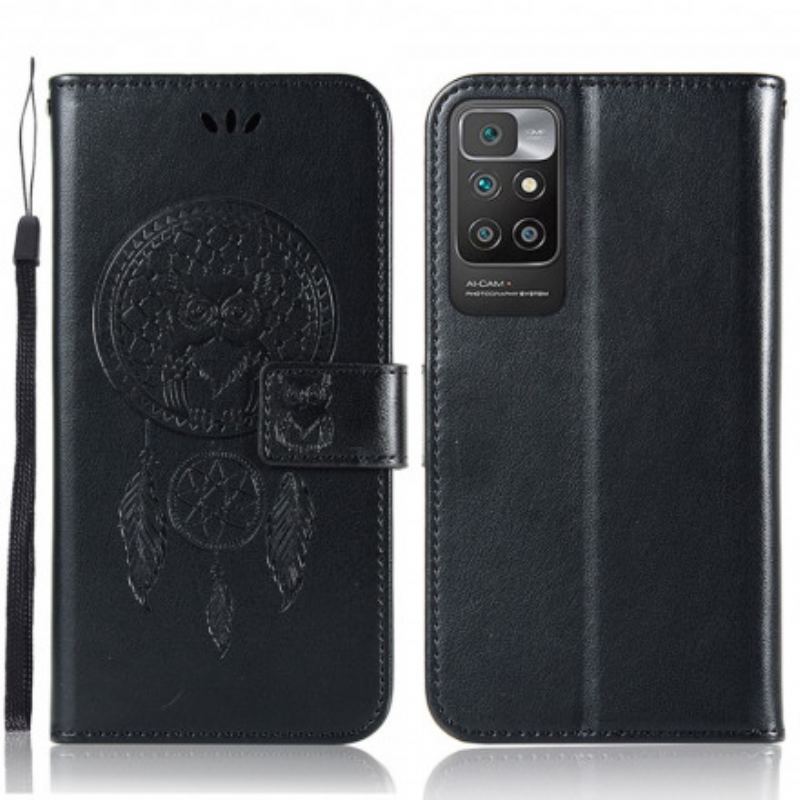 Capa Flip Para Xiaomi Redmi 10 Coruja Apanhador De Sonhos Efeito Couro