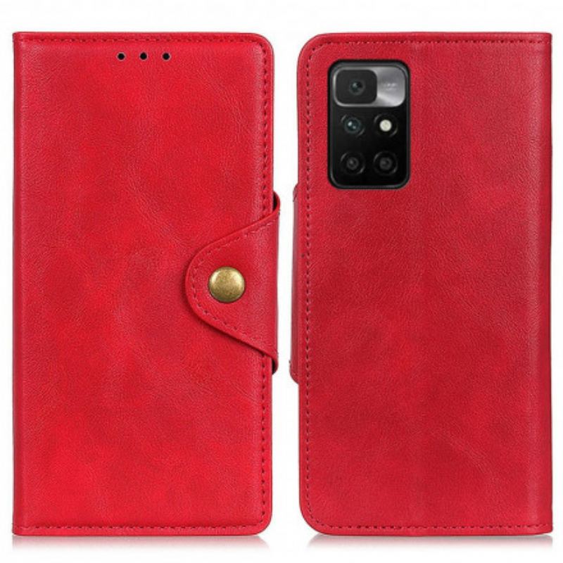 Capa Folio Para Xiaomi Redmi 10 Botão De Couro Falso