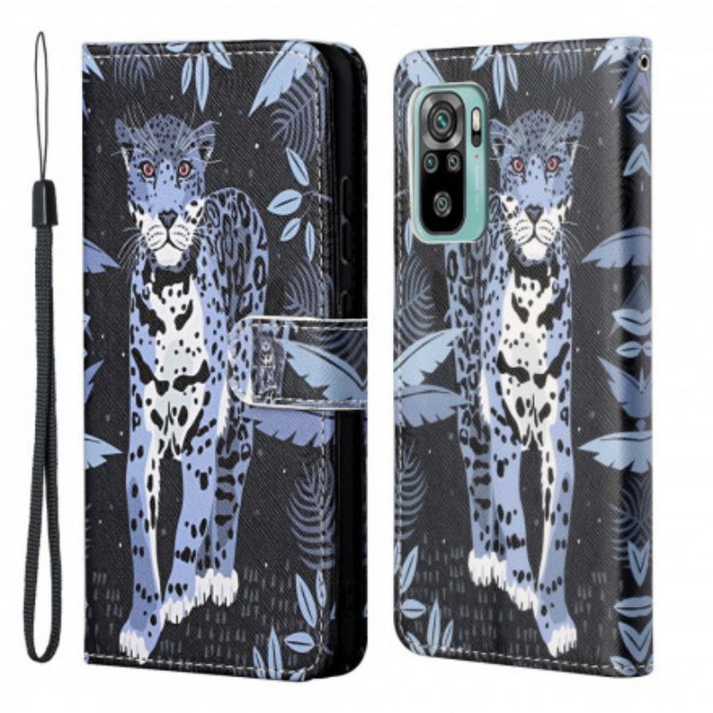 Capa Folio Para Xiaomi Redmi 10 De Cordão Leopardo Strappy
