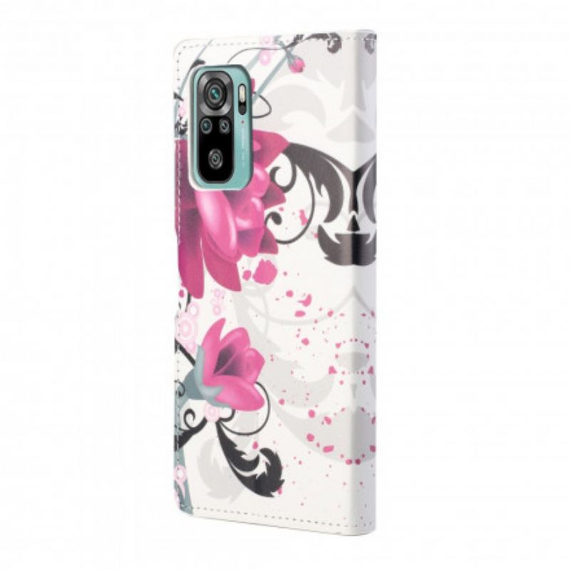 Capa Folio Para Xiaomi Redmi 10 Flores Tropicais