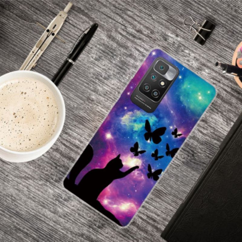 Capa Para Xiaomi Redmi 10 Gato E Borboletas No Espaço