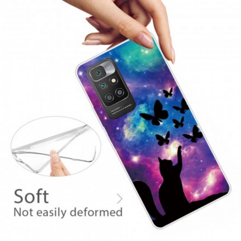 Capa Para Xiaomi Redmi 10 Gato E Borboletas No Espaço