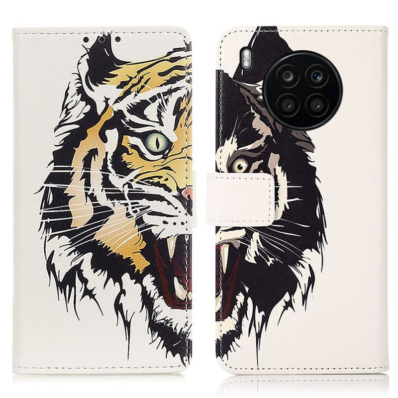 Capa De Couro Para Honor 50 Lite Tigre Feroz