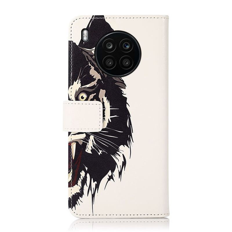 Capa De Couro Para Honor 50 Lite Tigre Feroz