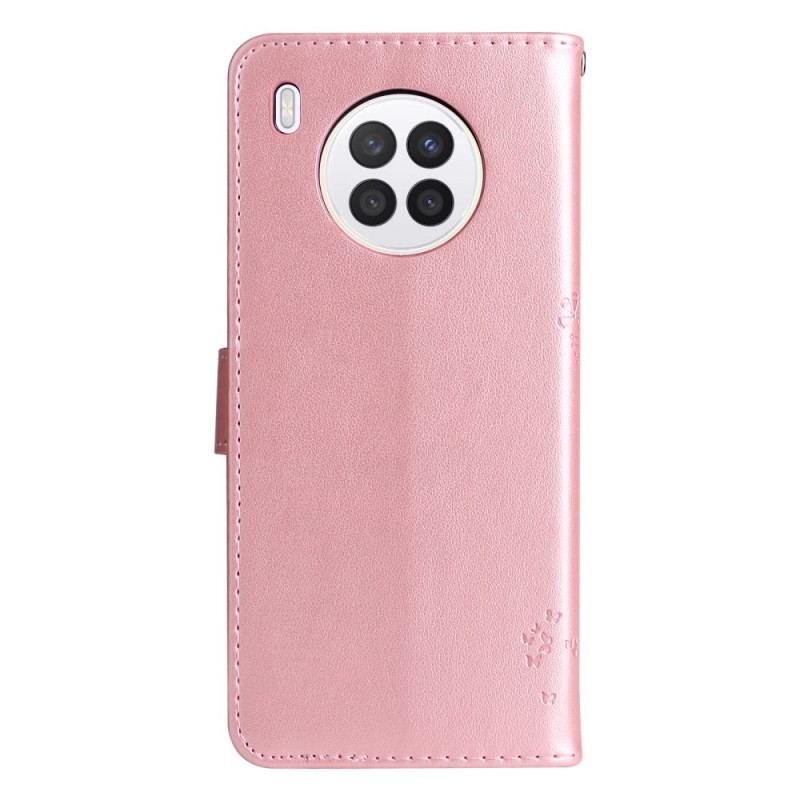 Capa Flip Para Honor 50 Lite De Cordão Árvore E Gato Strappy