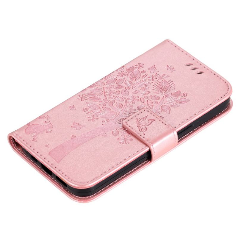 Capa Flip Para Honor 50 Lite De Cordão Árvore E Gato Strappy