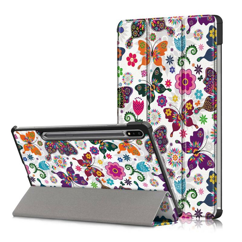 Capa De Celular Para Samsung Galaxy Tab S7 FE Borboletas E Flores Aprimoradas
