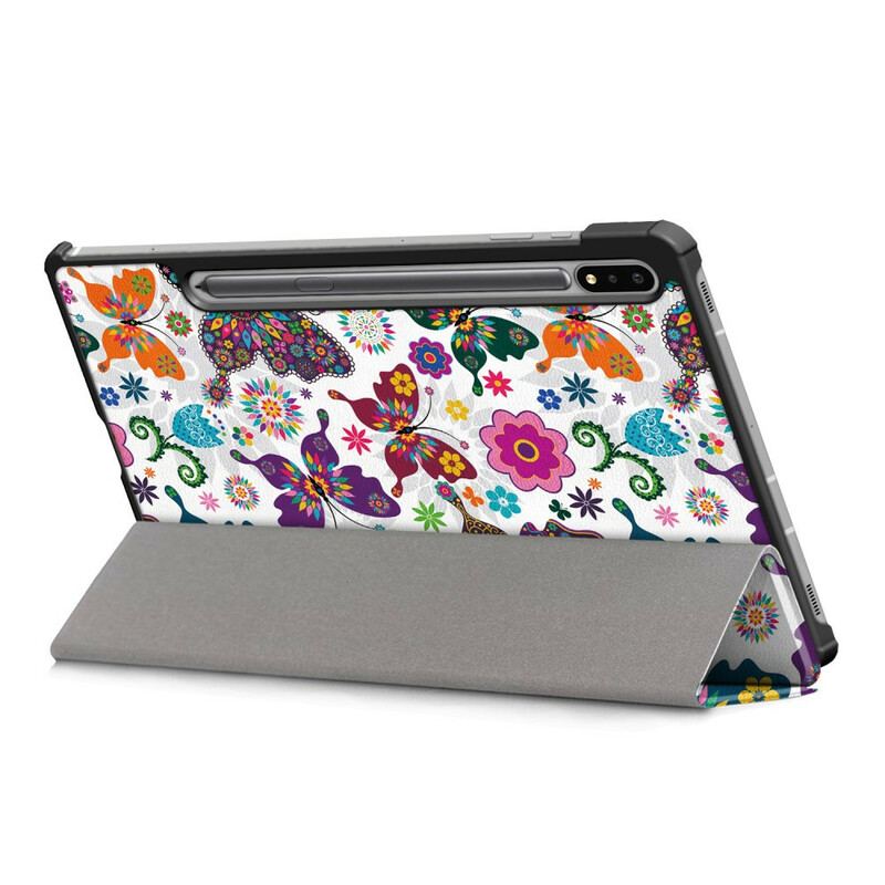 Capa De Celular Para Samsung Galaxy Tab S7 FE Borboletas E Flores Aprimoradas