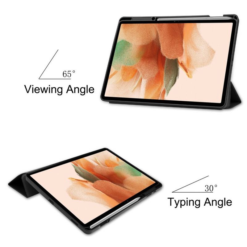 Capa De Celular Para Samsung Galaxy Tab S7 FE Porta Caneta Dobrável Em Três Partes