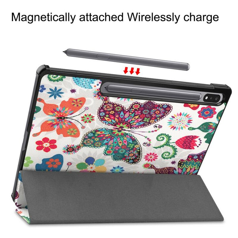 Capa De Celular Para Samsung Galaxy Tab S7 FE Porta Caneta Flor Vintage