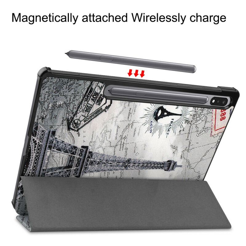 Capa De Celular Para Samsung Galaxy Tab S7 FE Suporte Para Caneta Torre Eiffel
