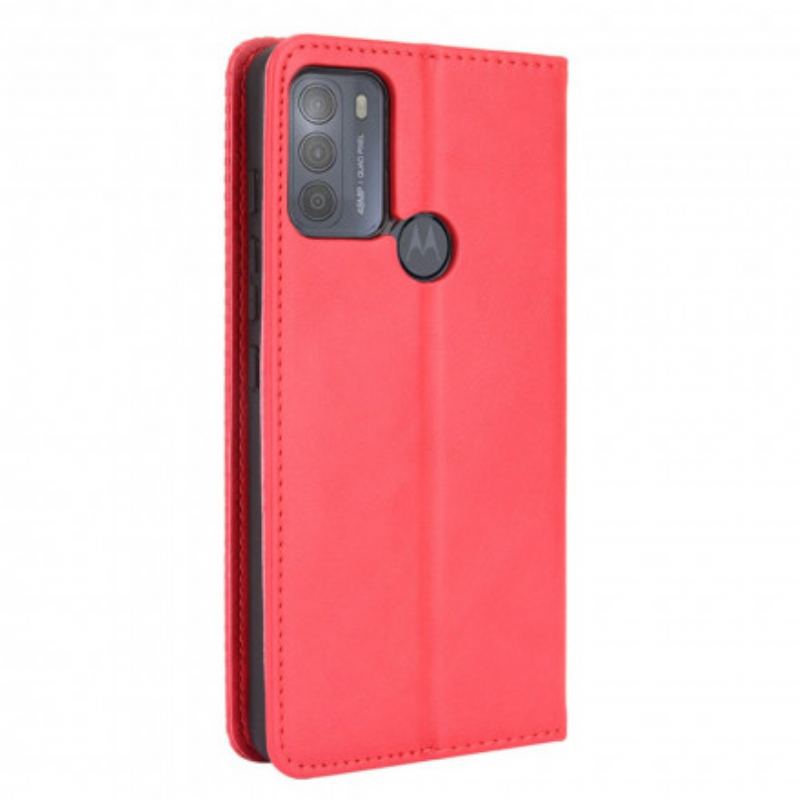 Capa De Celular Para Moto G50 Flip Efeito Couro Vintage Estilizado