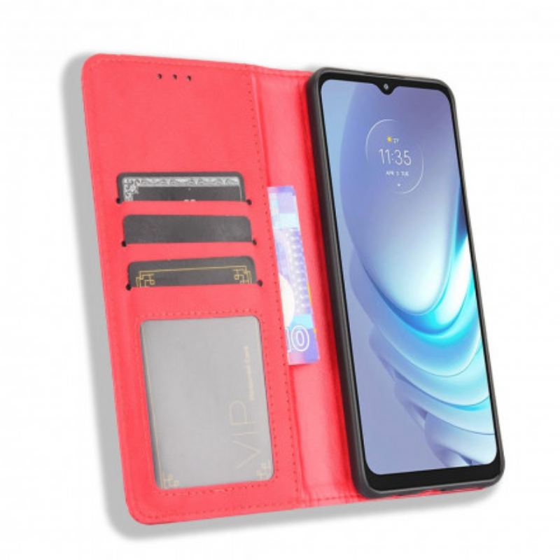Capa De Celular Para Moto G50 Flip Efeito Couro Vintage Estilizado
