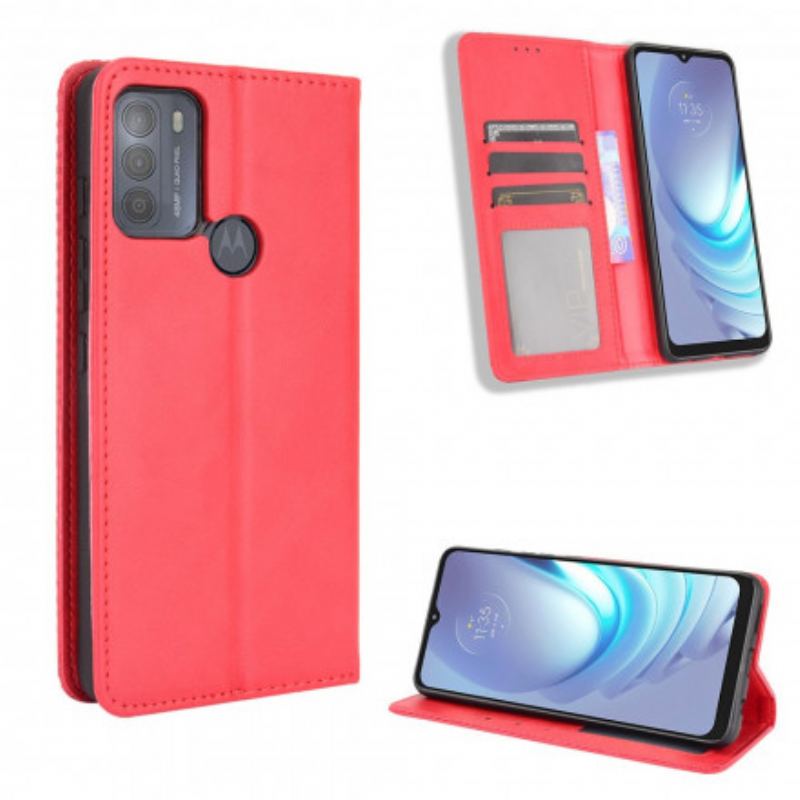 Capa De Celular Para Moto G50 Flip Efeito Couro Vintage Estilizado